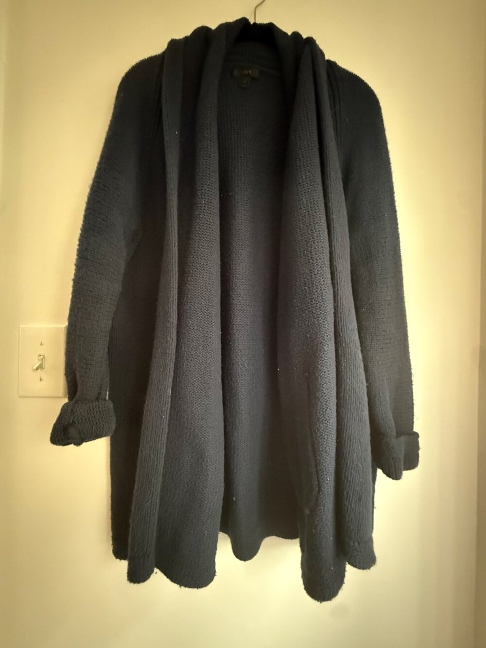 J.Crew Black Waffle Knit Cardigan Cotton Merino Wool Blend